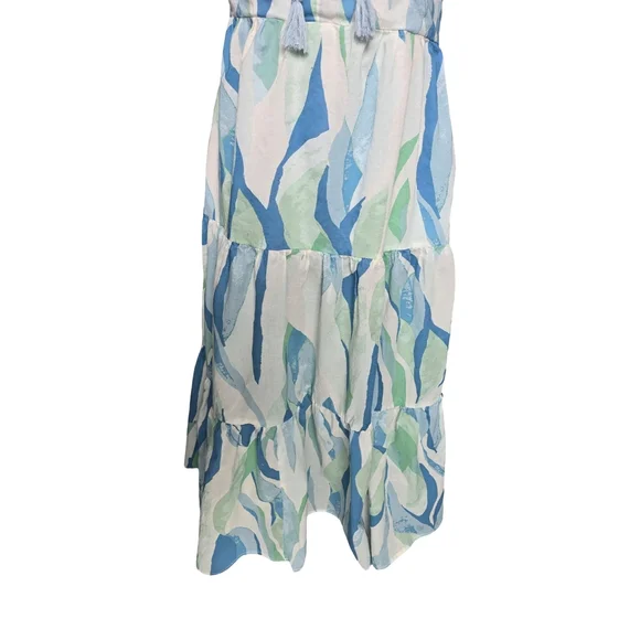 Blue & Green Flutter Sleeve Maxi Dress 100% Cotton Size S Coastal Cottagecore - Picture 6 of 11